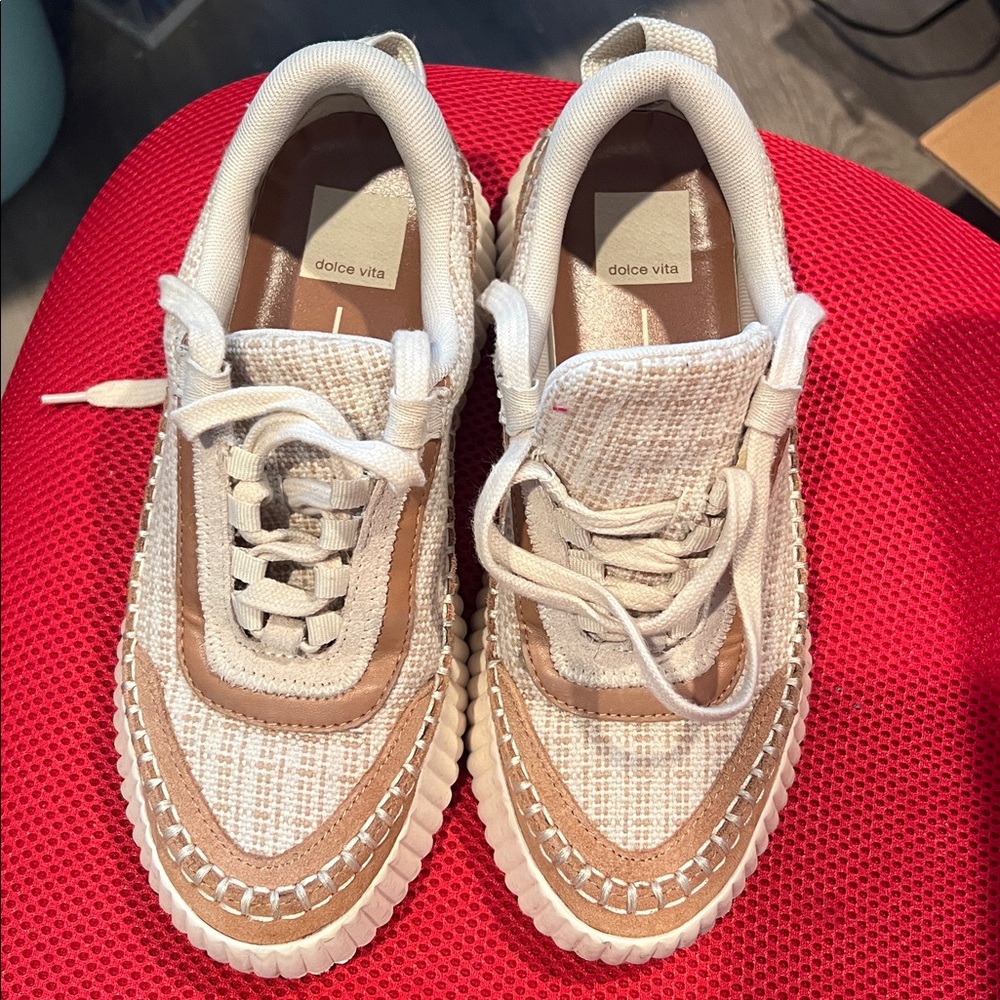 Dolce Vita Cream and Tan Woven Sneakers